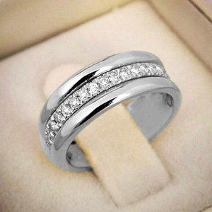 Unisex Silver Sim. Diamond Band Ring